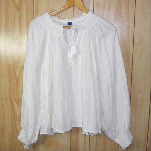 Old Navy White Ruffled Keyhole Neckline Long Sleeve Women Blouse L - Picture 1 of 5
